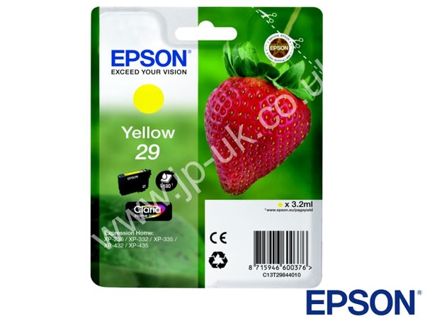 Genuine Epson C13T29844010 / 29 Yellow Ink to fit Inkjet Epson Printer 