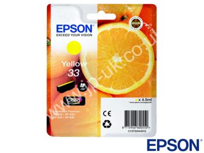 Genuine Epson C13T33444010 / 33 Yellow Ink to fit Inkjet Epson Printer 