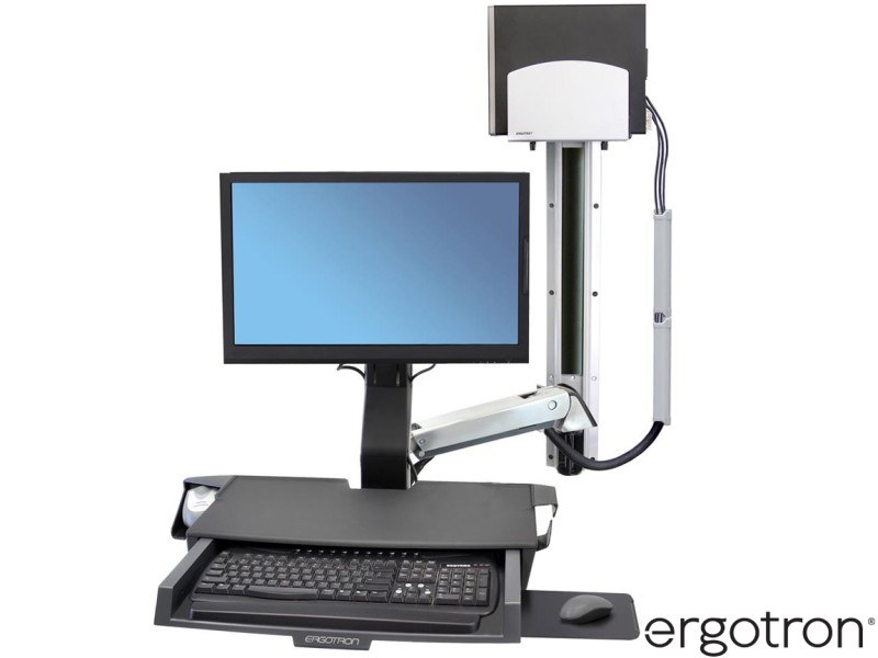 Ergotron 45-270-026 StyleView® Combo System with Worksurface & Medium CPU Holder - Silver / Black