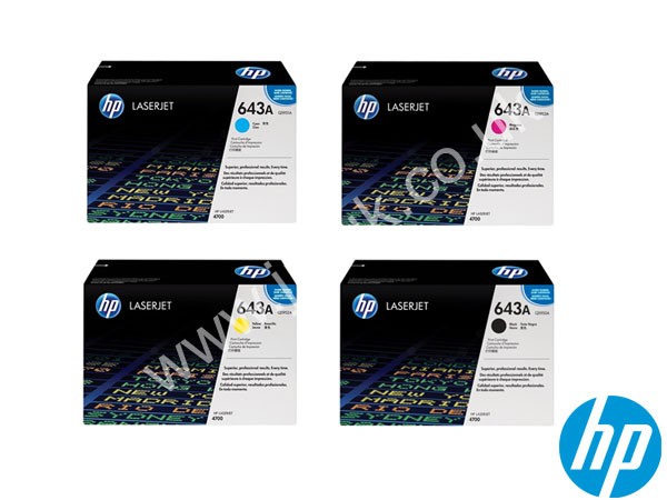 Genuine HP 643A Toner Bundle C/M/Y/K Toner Bundle to fit Laserjet 4700dn Printer