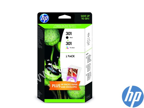 Genuine HP N9J72AE / 301 Vivera Black and Tri-Colour Ink Bundle to fit Inkjet 3050ve Printer 