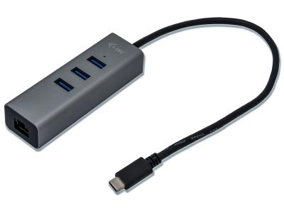 i-tec C31METALG3HUB USB-C to 3x USB-A 3.0 Hub & Gigabit Ethernet - Grey