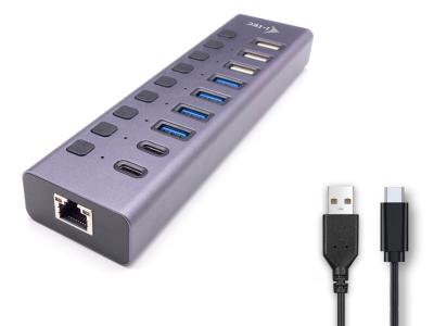 i-tec CACHARGEHUB9LANUK USB-C/-A to 9x USB Hub & Gigabit Ethernet - Grey
