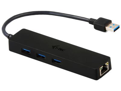 i-tec U3GL3SLIM USB-A to 3x USB-A 3.0 Slim Hub & Gigabit Ethernet - Black