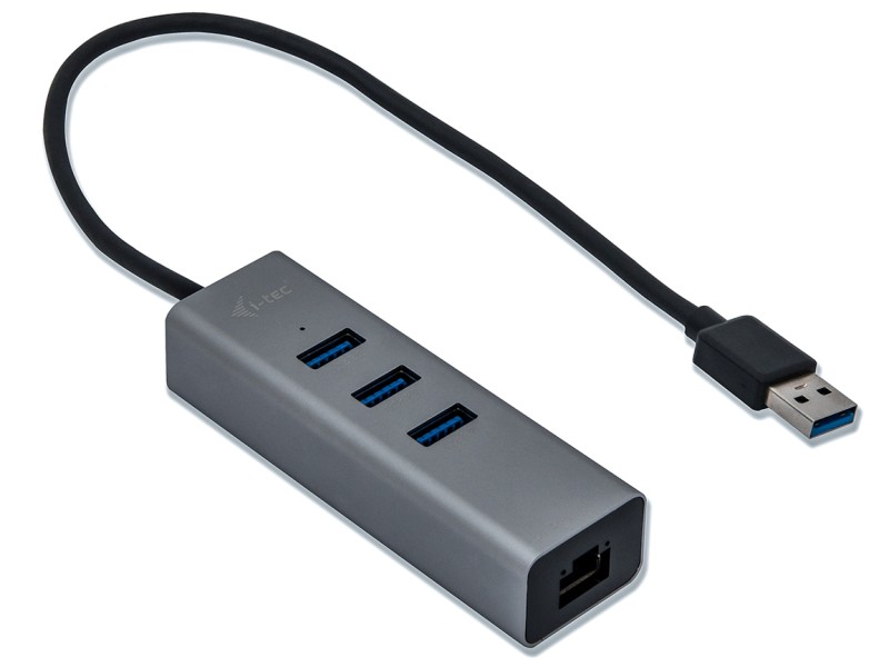 i-tec U3METALG3HUB USB-A to 3x USB-A 3.0 Hub & Gigabit Ethernet - Grey