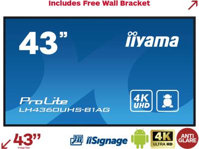 iiyama ProLite LH4360UHS-B1AG 43” 4K Digital Signage Display with iiSignage²