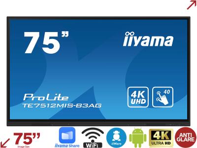 iiyama ProLite TE7512MIS-B3AG 75” 4K iiWare 10.0 Education Interactive Touchscreen