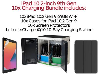10 x iPad 10.2 9th Gen Charging Bundle with LocknCharge LNC10479 iQ10 Charging Station
