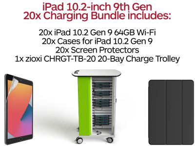 20 x iPad 10.2 9th Gen Charging Bundle with zioxi CHRGT-TB-20 Charge Trolley