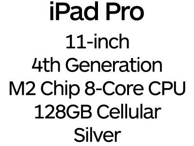 Apple iPad Pro 11-inch 4th Gen - Thunderbolt 4, 8-Core M2 Chip, 128GB, Wi-Fi + Cellular - Silver / MNYD3B/A