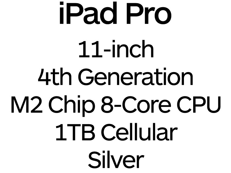 Apple iPad Pro 11-inch 4th Gen - Thunderbolt 4, 8-Core M2 Chip, 1TB, Wi-Fi + Cellular - Silver / MNYK3B/A