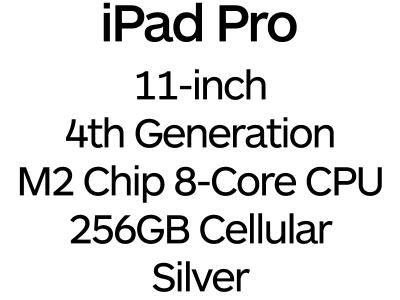 Apple iPad Pro 11-inch 4th Gen - Thunderbolt 4, 8-Core M2 Chip, 256GB, Wi-Fi + Cellular - Silver / MNYF3B/A