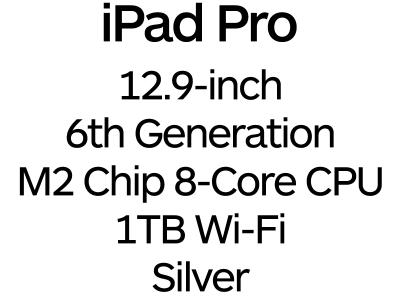 Apple iPad Pro 12.9-inch 6th Gen - Thunderbolt 4, 8-Core M2 Chip, 1TB, Wi-Fi - Silver / MNXX3B/A