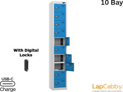 LapCabby 10 Bay Device Charging Locker with Digital Lock for iPads, Chromebooks & Laptops USB / USB-C