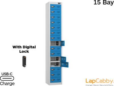 LapCabby 15 Bay Device Charging Locker with Digital Lock for iPads, Chromebooks & Laptops USB / USB-C