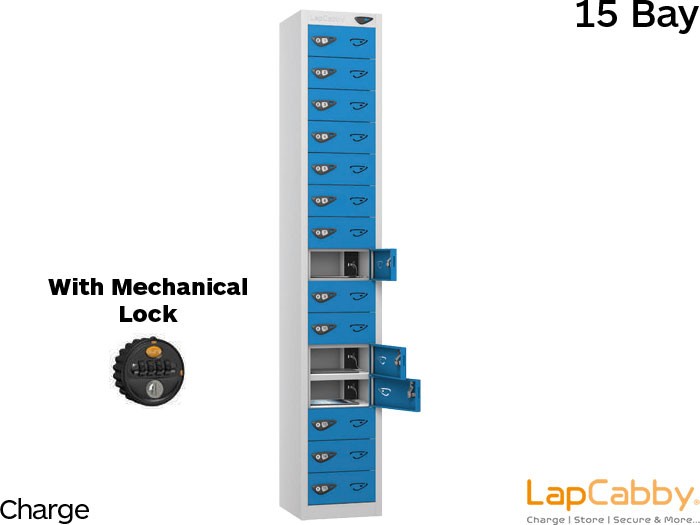 LapCabby 15 Bay Device Charging Locker with Mechanical Lock for iPads, Chromebooks & Laptops 