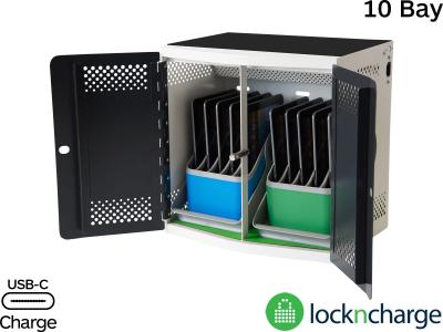 LocknCharge iQ10 Charging Station With USB-C - Store and Charge 10 Bay iPads or Tablets - LNC10479/UK