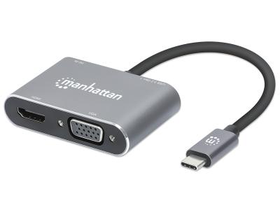 Manhattan 130691 USB-C 4-in-1 Dual Display Docking Converter - Grey