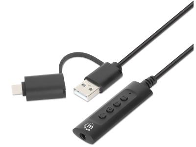 Manhattan 153560 2-in-1 USB-C/-A to 3.5 mm Stereo Audio Adapter - Black