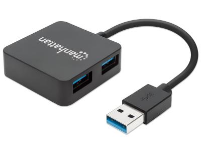 Manhattan 162296 USB-A to 4-Port USB-A 3.0 Hub - Black