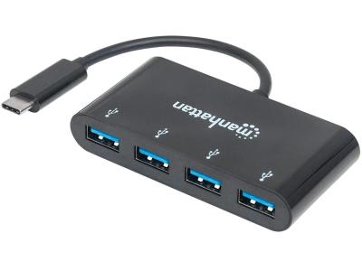 Manhattan 162746 USB-C to 4-Port USB-A 3.2 Gen 1 Hub - Black