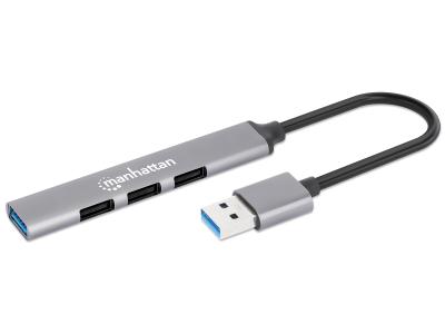 Manhattan 168427 USB-A to 4-Port USB-A 3.0 / 2.0 Combo Hub - Grey