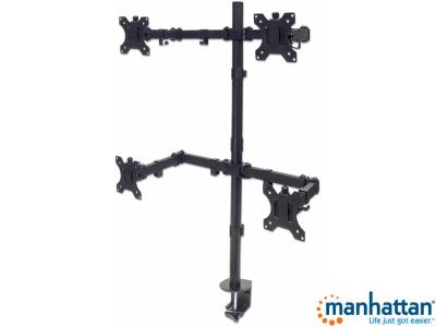 Manhattan 461566 Quad LCD Monitor Mount with Double-Link Swing Arms - Black - for 13" - 32" Screens up to 8kg