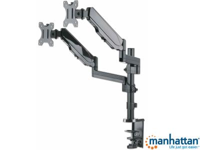Manhattan 461597 Dual LCD Monitor Mount with Gas-Spring Arm - Black - for 17" - 32" Screens up to 8kg