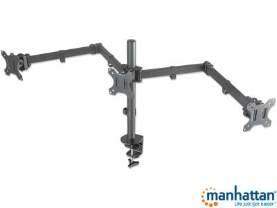 Manhattan 461658 Triple LCD Monitor Mount with Double-Link Swing Arms - Black - for 13" - 27" Screens up to 7kg