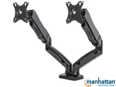 Manhattan 462310 Dual Monitor Desk Mount with Gas-Spring Arms - Black - for 13" - 27" Screens up to 6.5kg