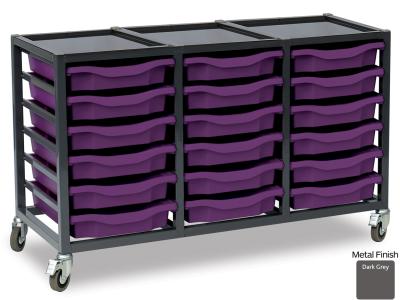 Monarch EF8801C 18 Tray Single Tray Metal Trolley with Recessed Top and Dark Grey Frame