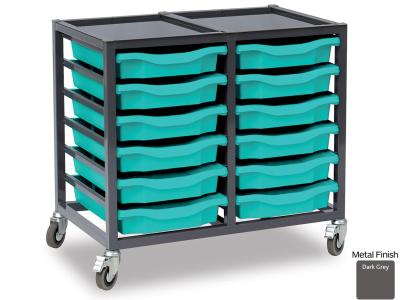 Monarch EF8802C 12 Tray Single Tray Metal Trolley with Recessed Top and Dark Grey Frame