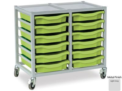 Monarch EF8802C 12 Tray Single Tray Metal Trolley with Recessed Top and Light Grey Frame