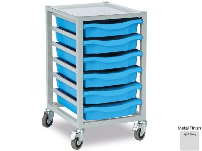 Monarch EF8803C 6 Tray Single Tray Metal Trolley with Recessed Top and Light Grey Frame