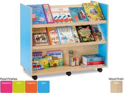 Monarch MAP2LU Double Sided Mobile Book Library Storage Unit with 2 Angled Shelves, 1 Flat Shelf & Coloured End Panels - Bubblegum Range