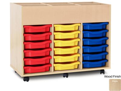 Monarch MAP3001 Maple 6 Bay Mobile Kinderbox Book & Art Storage Unit with 18 Single Trays
