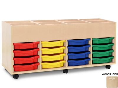 Monarch MAP3002 Maple 8 Bay Mobile Kinderbox Book & Art Storage Unit with 16 Single Trays