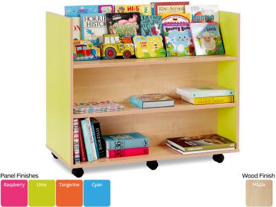Monarch MAP3BS Double Sided Mobile Book Library Storage Unit with 3 Straight Shelves & Coloured End Panels - Bubblegum Range
