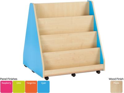 Monarch MAP8LU Double Sided Mobile Book Library Storage Unit with 4 Stepped Shelves & Coloured End Panels - Bubblegum Range