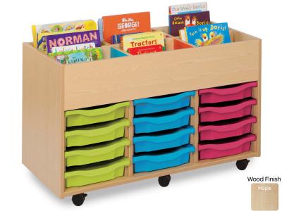 Monarch MAP9012 6 Bay Mobile Kinderbox Book Storage Unit with Coloured Inner Panels and 12 Single or 6 Double Trays - Bubblegum Range