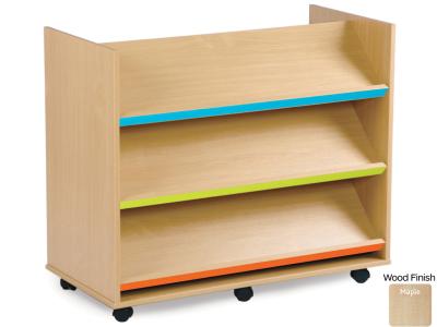 Monarch MAP9016 Double Sided Mobile Book Library Storage Unit with 3 Coloured Angled Shelves - Bubblegum Range