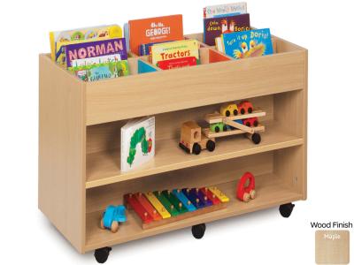 Monarch MAP9019 6 Bay Mobile Kinderbox Book Storage Unit with Coloured Inner Panels and 1 Fixed Shelf Each Side - Bubblegum Range