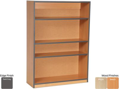 Monarch MEQ1250BCDGE Open Bookcase with 1 Fixed & 2 Adjustable Shelves and Dark Grey Coloured Edges