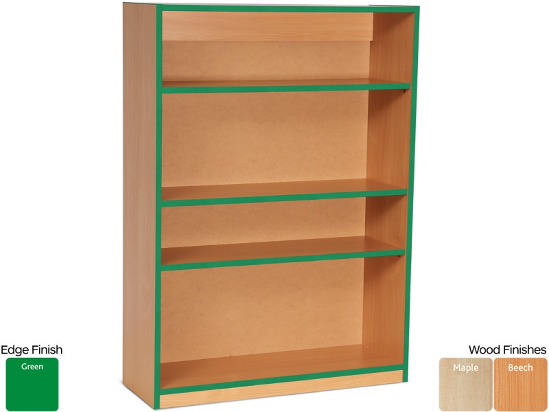 Monarch MEQ1250BCGE Open Bookcase with 1 Fixed & 2 Adjustable Shelves and Green Coloured Edges