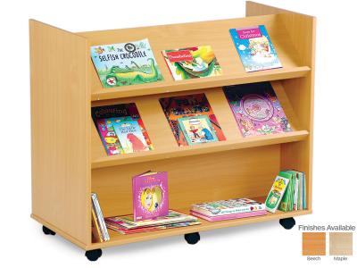 Monarch MEQ2LU Double Sided Mobile Book Library Storage Unit with 2 Angled Shelves and 1 Flat Shelf