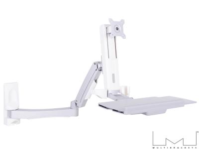 Multibrackets MB4368 Single Monitor Sit-Stand Extended Wall Arm Workstation - White - for 15" - 27" Screens up to 8kg