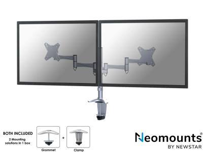 Neomounts by Newstar FPMA-D1330DSILVER Dual LCD Desk Arm Pole Mount - Silver - for 10" - 27" Screens up to 8kg