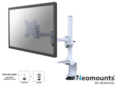 Neomounts by Newstar FPMA-D1330WHITE LCD Desk Arm Pole Mount - White - for 10" - 30" Screens up to 8kg