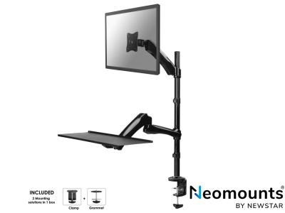 Neomounts by Newstar FPMA-D500KEYB Sit-Stand Desktop Workstation - Black - for 10" - 27" Screens up to 9kg