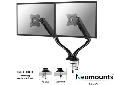 Neomounts by Newstar Select NM-D500DBLACK Dual LCD Desk Arm Mount - Black - for 10" - 27" Screens up to 6kg